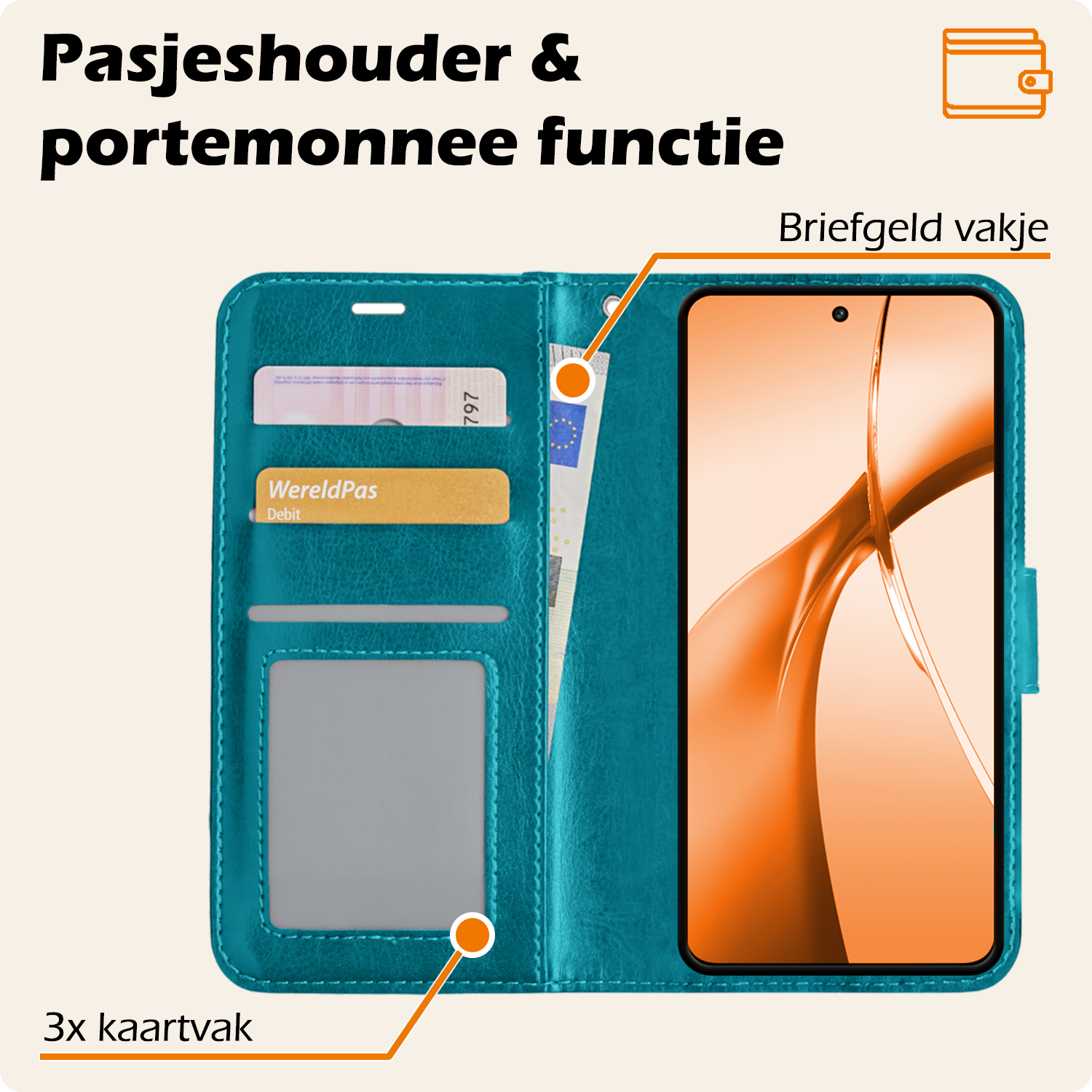 Nomfy Hoesje Geschikt voor OnePlus Nord CE4 Hoesje Book Case Hoes Portemonnee Cover Walletcase Met Screenprotector - Hoes Geschikt voor OnePlus Nord CE4 Hoes Bookcase Hoesje - Turquoise