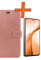 Nomfy Hoesje Geschikt voor OnePlus Nord CE4 Hoesje Book Case Hoes Portemonnee Cover Walletcase Met Screenprotector - Hoes Geschikt voor OnePlus Nord CE4 Hoes Bookcase Hoesje - Rosé goud