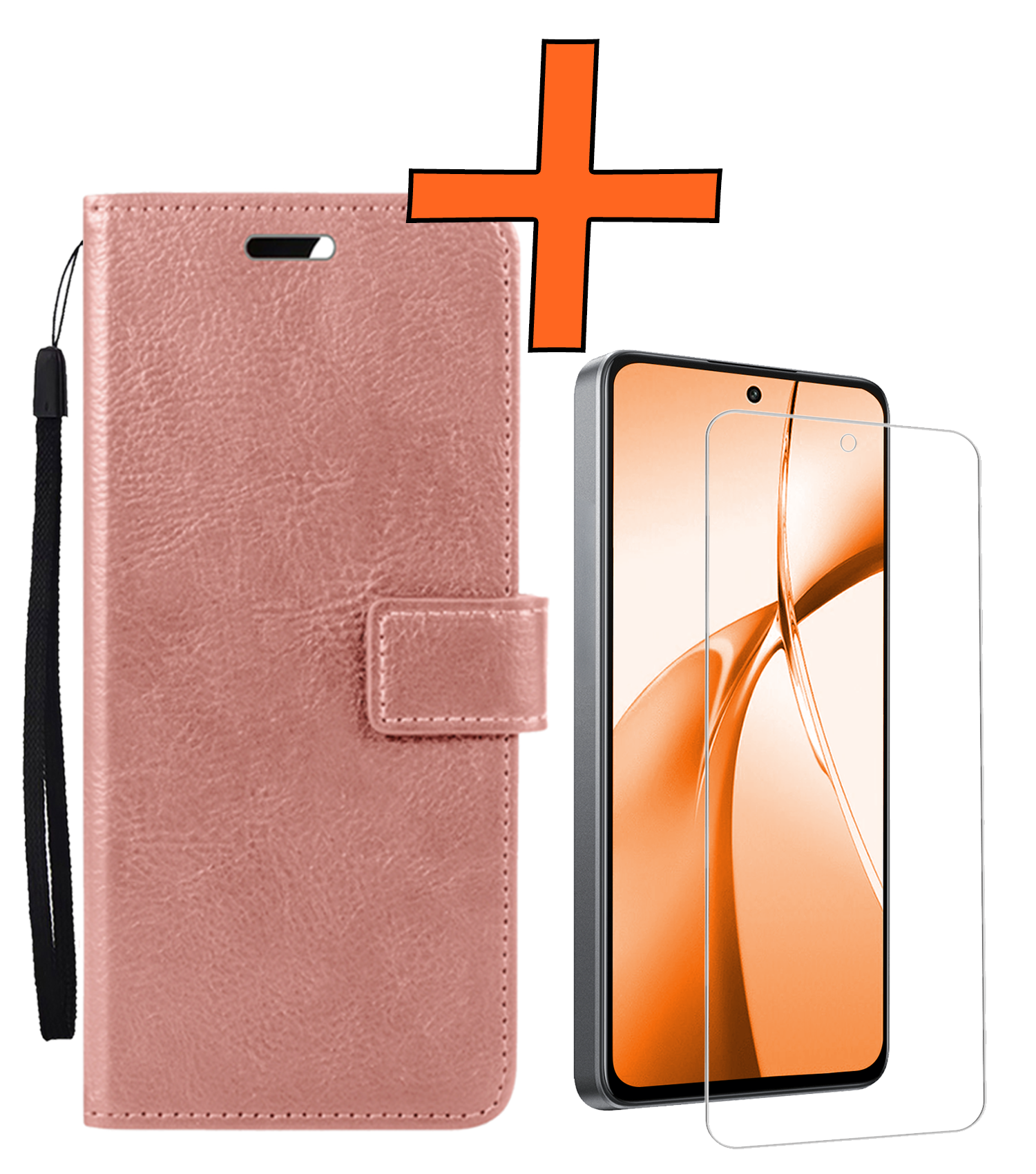Nomfy Hoesje Geschikt voor OnePlus Nord CE4 Hoesje Book Case Hoes Portemonnee Cover Walletcase Met Screenprotector - Hoes Geschikt voor OnePlus Nord CE4 Hoes Bookcase Hoesje - Rosé goud