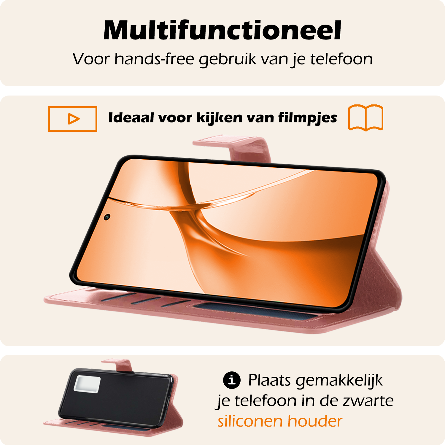 Nomfy Hoesje Geschikt voor OnePlus Nord CE4 Hoesje Book Case Hoes Portemonnee Cover Walletcase Met Screenprotector - Hoes Geschikt voor OnePlus Nord CE4 Hoes Bookcase Hoesje - Rosé goud