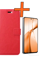 Nomfy Hoesje Geschikt voor OnePlus Nord CE4 Hoesje Book Case Hoes Portemonnee Cover Walletcase Met Screenprotector - Hoes Geschikt voor OnePlus Nord CE4 Hoes Bookcase Hoesje - Rood
