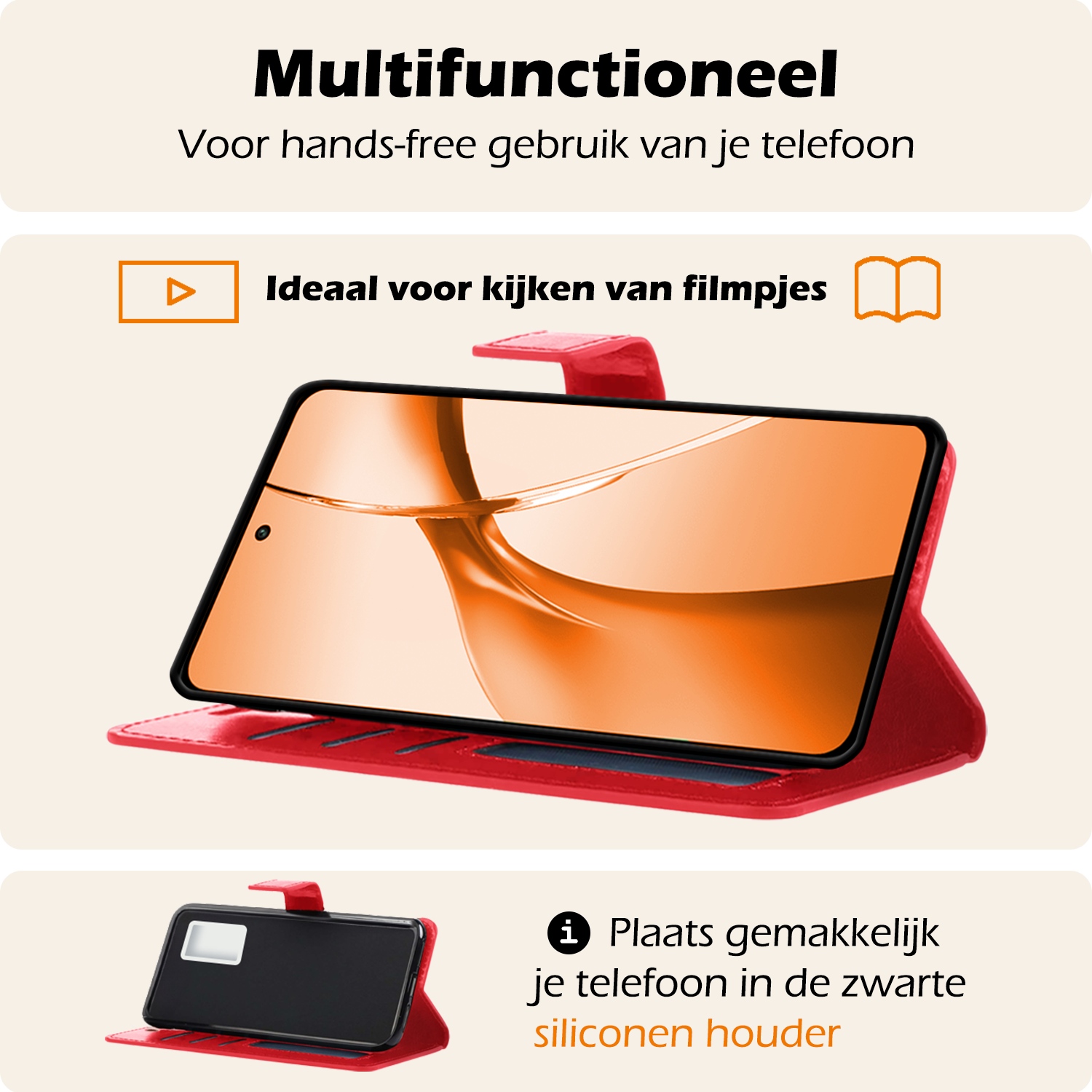 Nomfy Hoesje Geschikt voor OnePlus Nord CE4 Hoesje Book Case Hoes Portemonnee Cover Walletcase Met Screenprotector - Hoes Geschikt voor OnePlus Nord CE4 Hoes Bookcase Hoesje - Rood