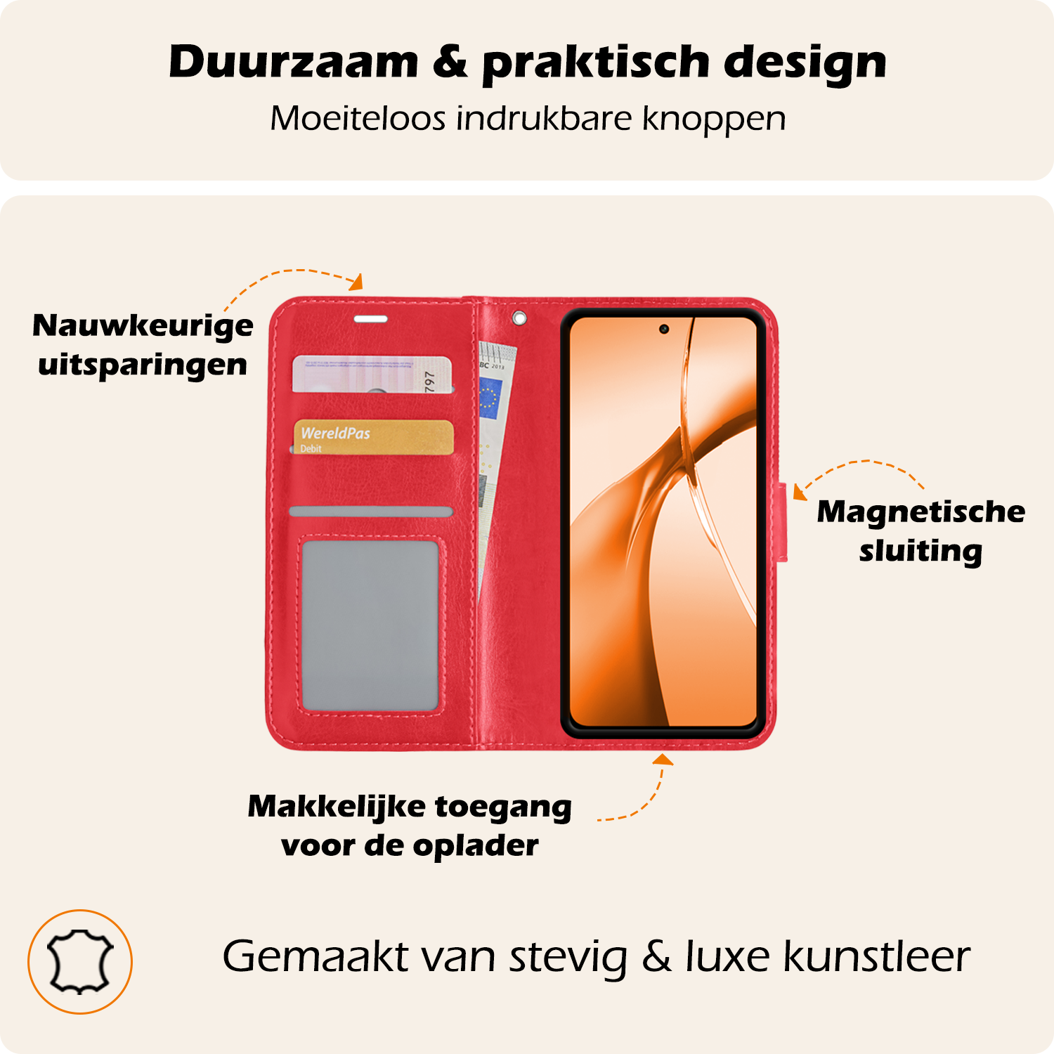 Nomfy Hoesje Geschikt voor OnePlus Nord CE4 Hoesje Book Case Hoes Portemonnee Cover Walletcase Met Screenprotector - Hoes Geschikt voor OnePlus Nord CE4 Hoes Bookcase Hoesje - Rood