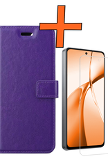 Nomfy Hoesje Geschikt voor OnePlus Nord CE4 Hoesje Book Case Hoes Portemonnee Cover Walletcase Met Screenprotector - Hoes Geschikt voor OnePlus Nord CE4 Hoes Bookcase Hoesje - Paars