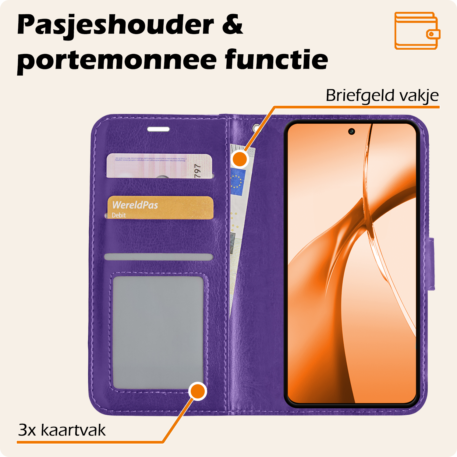 Nomfy Hoesje Geschikt voor OnePlus Nord CE4 Hoesje Book Case Hoes Portemonnee Cover Walletcase Met Screenprotector - Hoes Geschikt voor OnePlus Nord CE4 Hoes Bookcase Hoesje - Paars