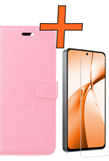 Nomfy Hoesje Geschikt voor OnePlus Nord CE4 Hoesje Book Case Hoes Portemonnee Cover Walletcase Met Screenprotector - Hoes Geschikt voor OnePlus Nord CE4 Hoes Bookcase Hoesje - Lichtroze