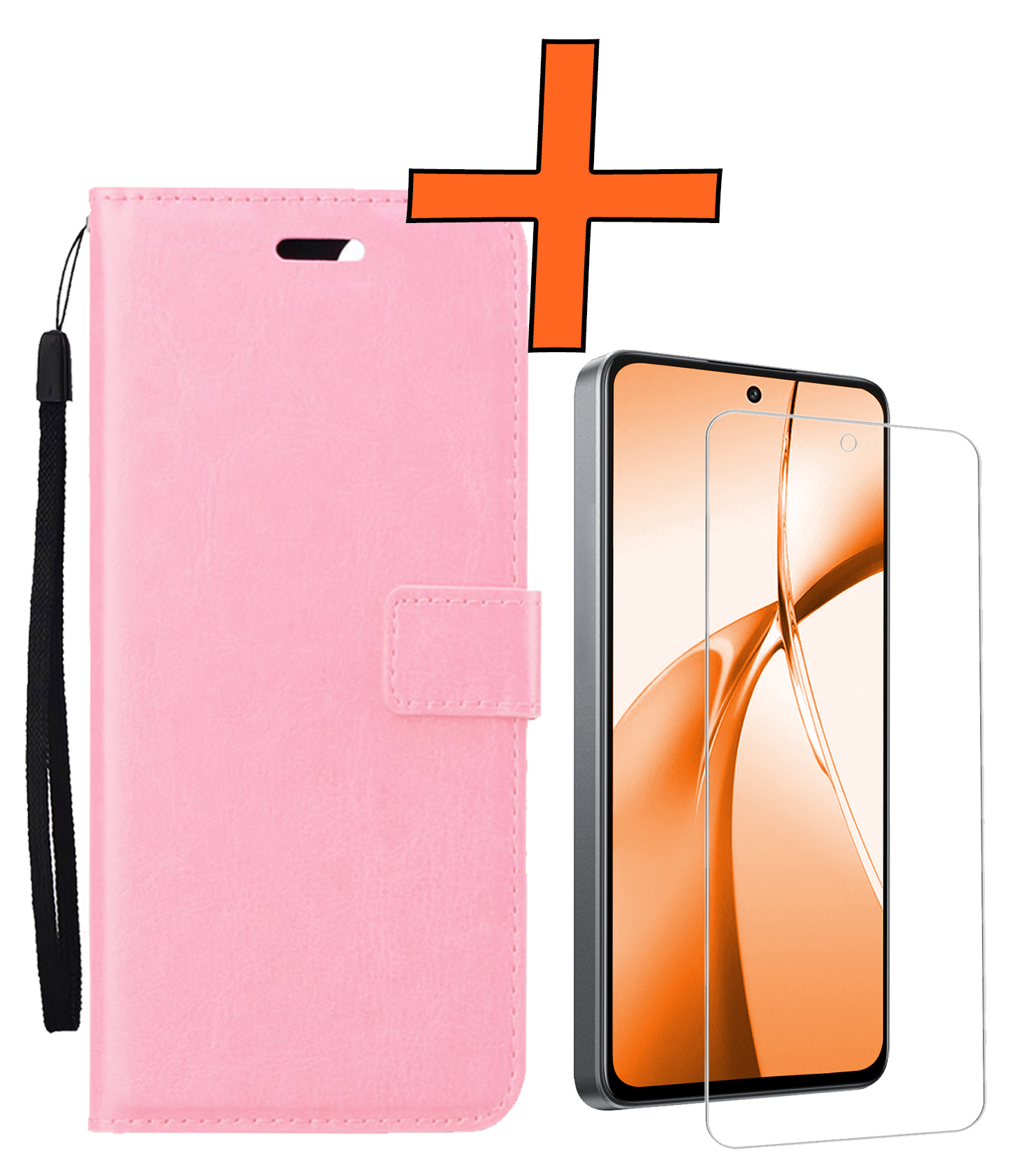 Nomfy Hoesje Geschikt voor OnePlus Nord CE4 Hoesje Book Case Hoes Portemonnee Cover Walletcase Met Screenprotector - Hoes Geschikt voor OnePlus Nord CE4 Hoes Bookcase Hoesje - Lichtroze