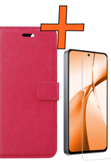 Nomfy Hoesje Geschikt voor OnePlus Nord CE4 Hoesje Book Case Hoes Portemonnee Cover Walletcase Met Screenprotector - Hoes Geschikt voor OnePlus Nord CE4 Hoes Bookcase Hoesje - Donkerroze