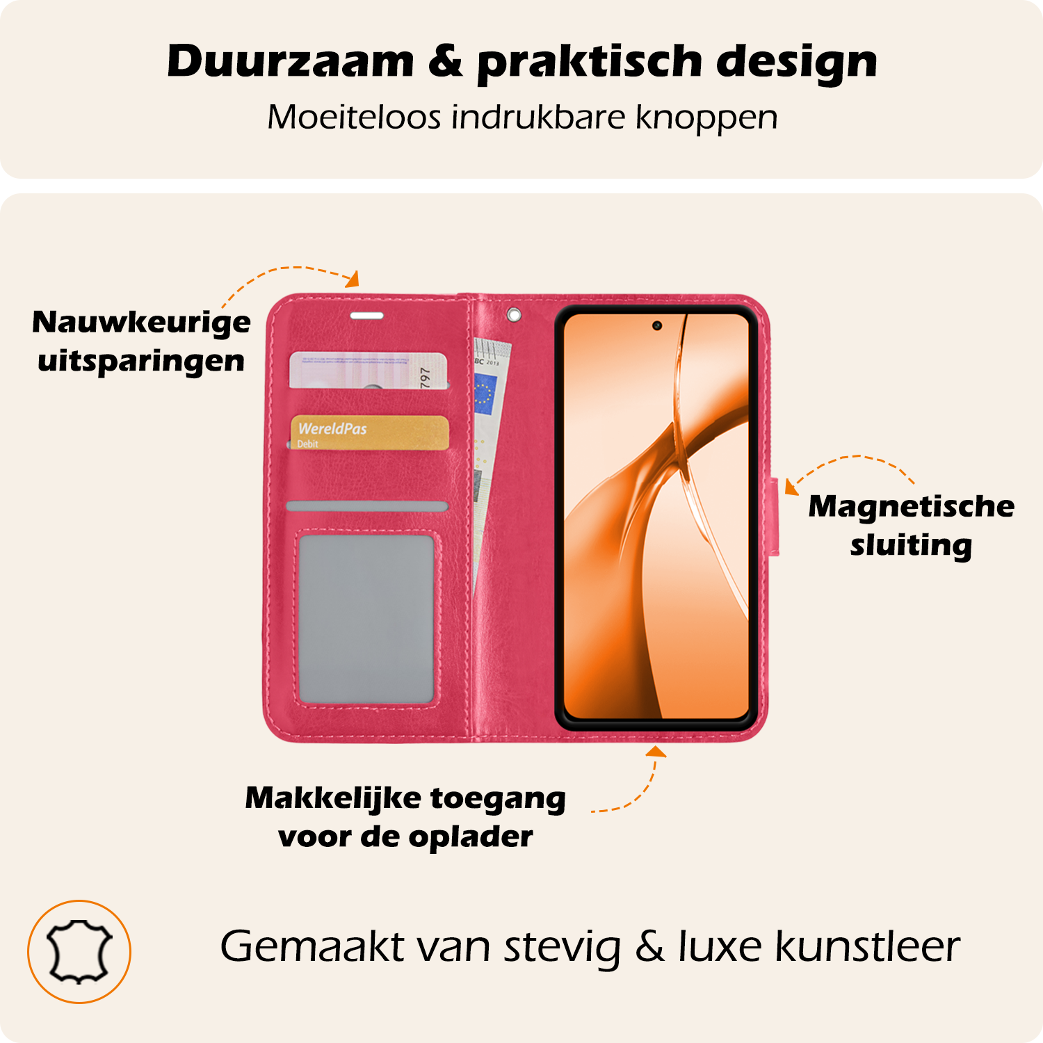 Nomfy Hoesje Geschikt voor OnePlus Nord CE4 Hoesje Book Case Hoes Portemonnee Cover Walletcase Met Screenprotector - Hoes Geschikt voor OnePlus Nord CE4 Hoes Bookcase Hoesje - Donkerroze