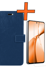 Nomfy Hoesje Geschikt voor OnePlus Nord CE4 Hoesje Book Case Hoes Portemonnee Cover Walletcase Met Screenprotector - Hoes Geschikt voor OnePlus Nord CE4 Hoes Bookcase Hoesje - Donkerblauw
