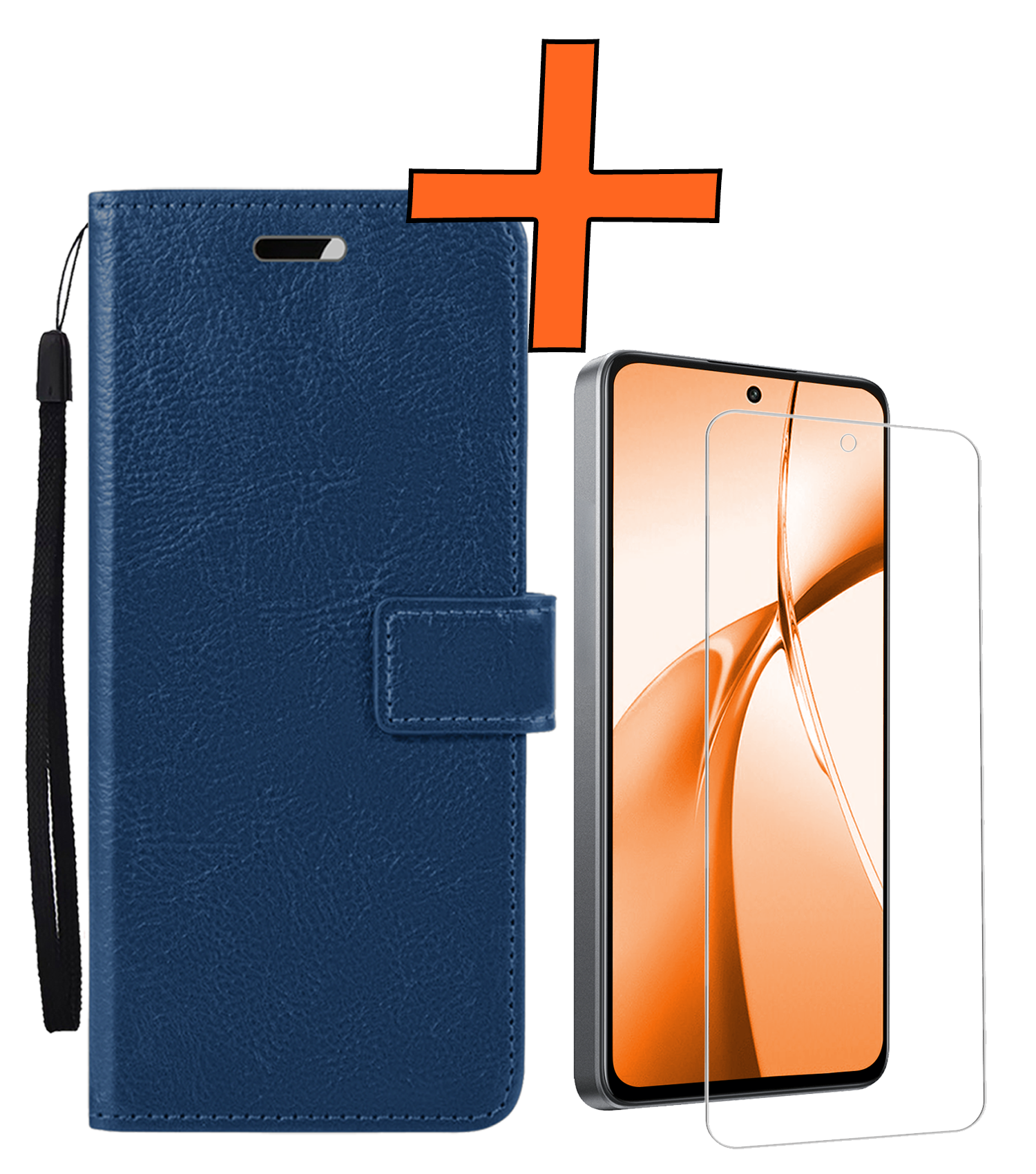 Nomfy Hoesje Geschikt voor OnePlus Nord CE4 Hoesje Book Case Hoes Portemonnee Cover Walletcase Met Screenprotector - Hoes Geschikt voor OnePlus Nord CE4 Hoes Bookcase Hoesje - Donkerblauw