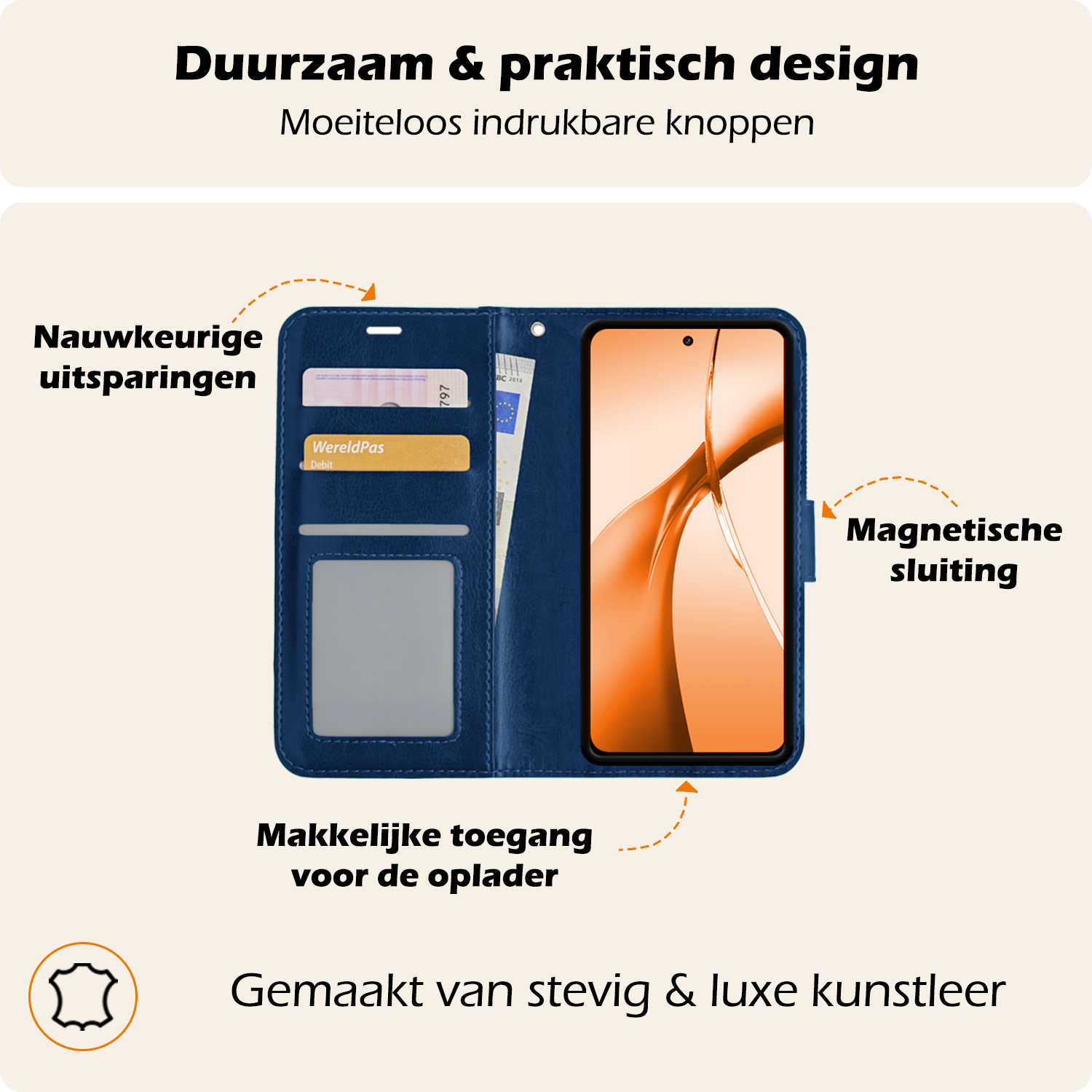 Nomfy Hoesje Geschikt voor OnePlus Nord CE4 Hoesje Book Case Hoes Portemonnee Cover Walletcase Met Screenprotector - Hoes Geschikt voor OnePlus Nord CE4 Hoes Bookcase Hoesje - Donkerblauw