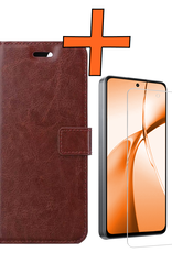 Nomfy Hoesje Geschikt voor OnePlus Nord CE4 Hoesje Book Case Hoes Portemonnee Cover Walletcase Met Screenprotector - Hoes Geschikt voor OnePlus Nord CE4 Hoes Bookcase Hoesje - Bruin