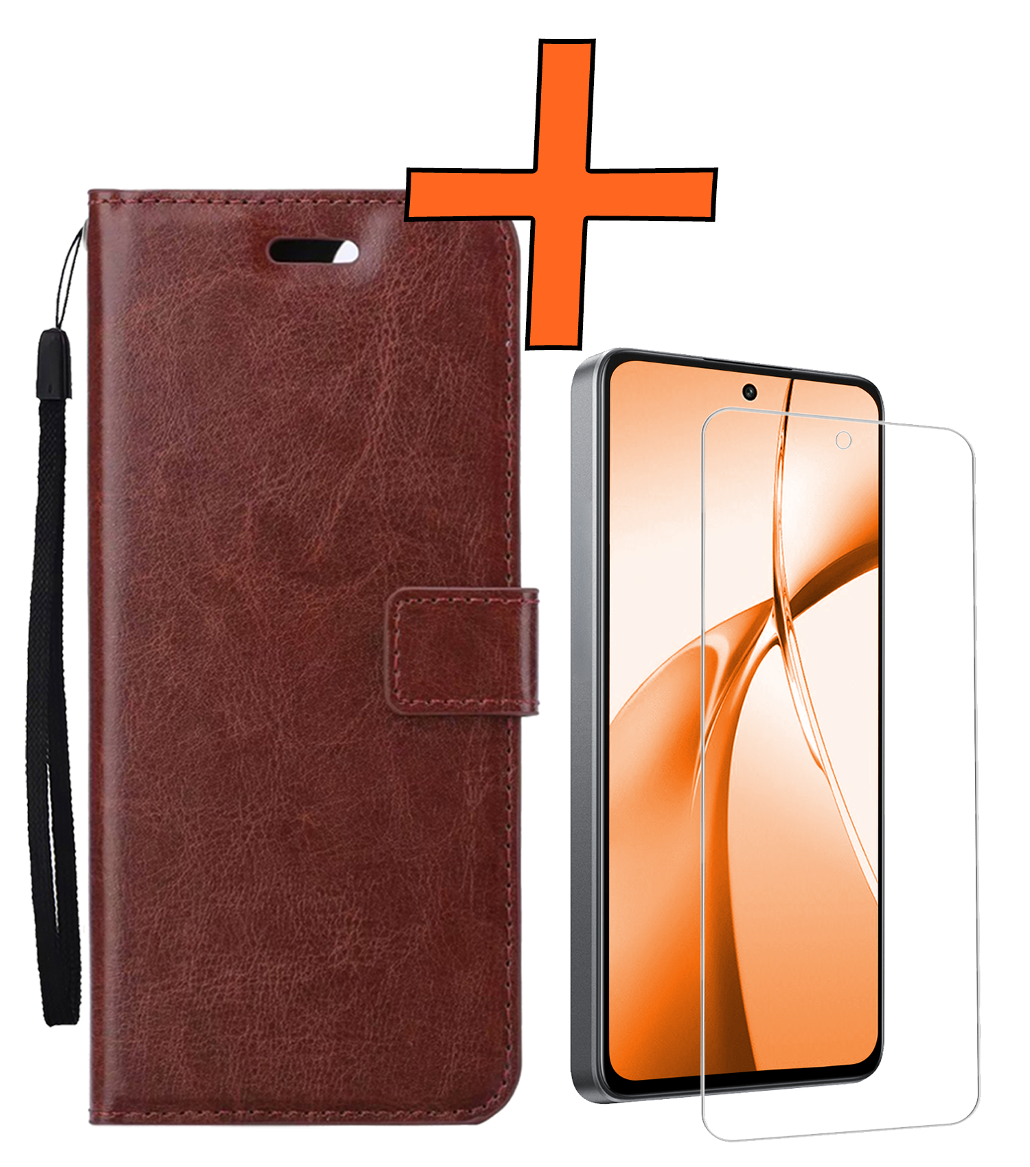 Nomfy Hoesje Geschikt voor OnePlus Nord CE4 Hoesje Book Case Hoes Portemonnee Cover Walletcase Met Screenprotector - Hoes Geschikt voor OnePlus Nord CE4 Hoes Bookcase Hoesje - Bruin