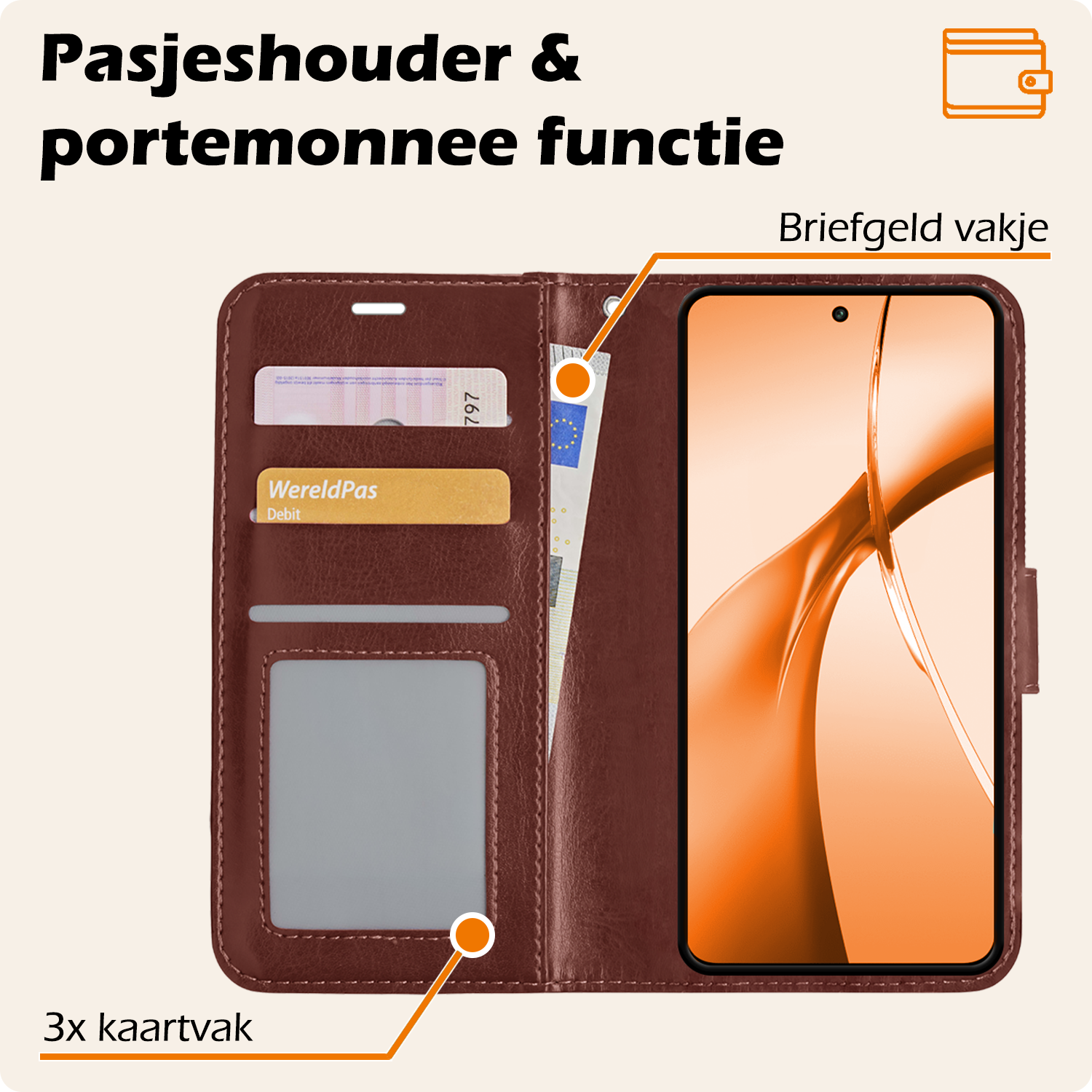 Nomfy Hoesje Geschikt voor OnePlus Nord CE4 Hoesje Book Case Hoes Portemonnee Cover Walletcase Met Screenprotector - Hoes Geschikt voor OnePlus Nord CE4 Hoes Bookcase Hoesje - Bruin