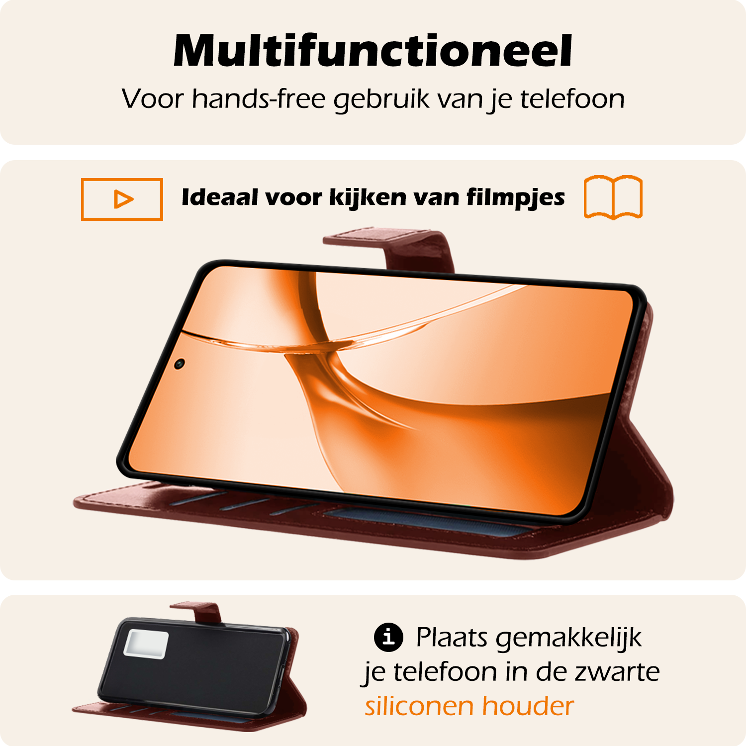 Nomfy Hoesje Geschikt voor OnePlus Nord CE4 Hoesje Book Case Hoes Portemonnee Cover Walletcase Met Screenprotector - Hoes Geschikt voor OnePlus Nord CE4 Hoes Bookcase Hoesje - Bruin