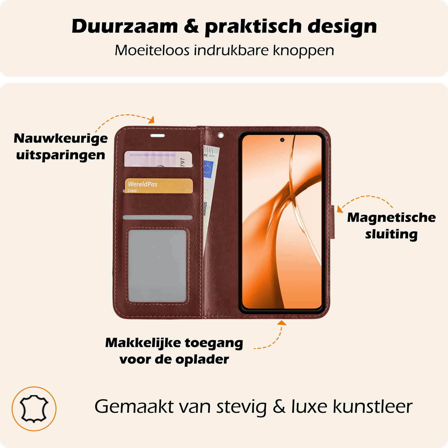 Nomfy Hoesje Geschikt voor OnePlus Nord CE4 Hoesje Book Case Hoes Portemonnee Cover Walletcase Met Screenprotector - Hoes Geschikt voor OnePlus Nord CE4 Hoes Bookcase Hoesje - Bruin