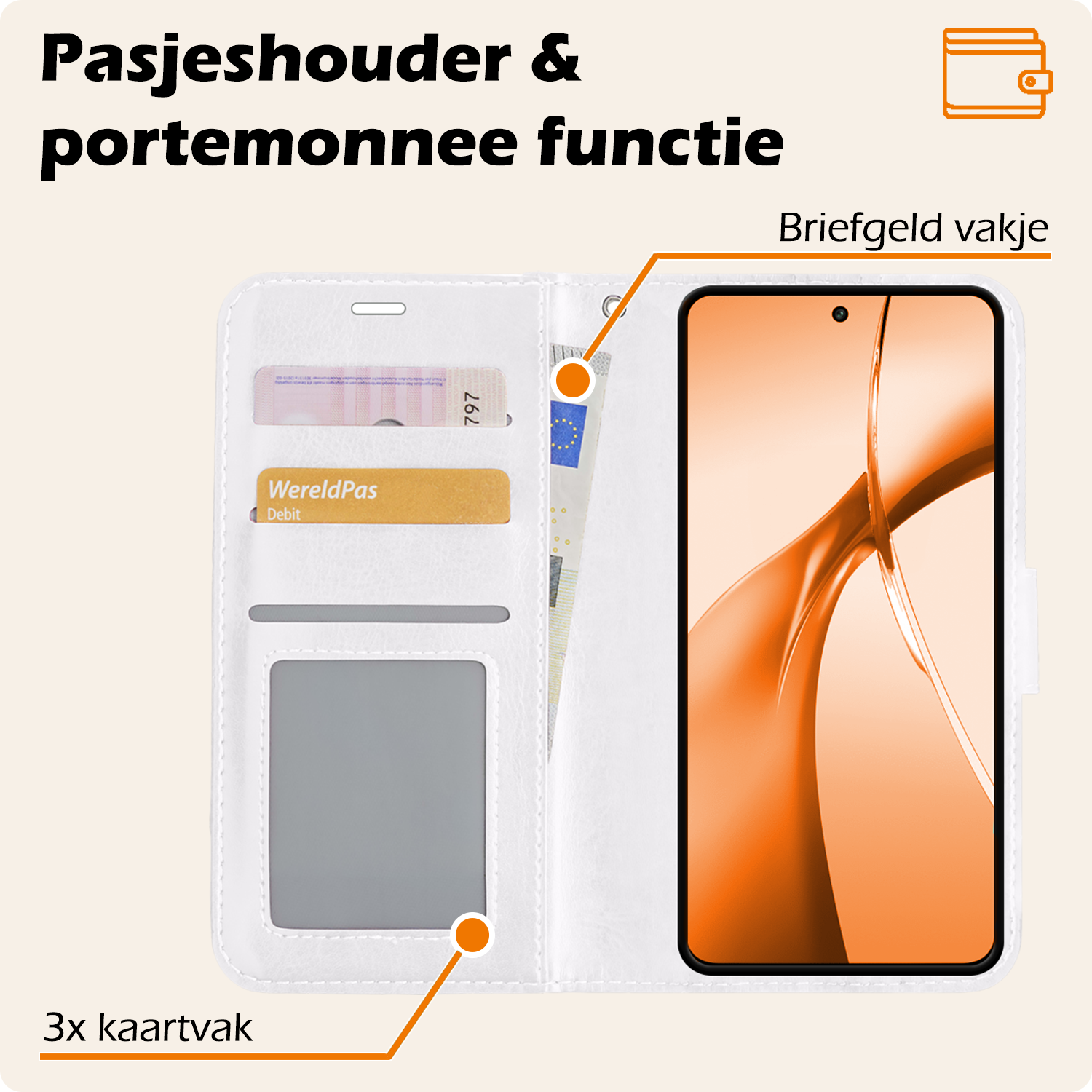 Nomfy Hoesje Geschikt voor OnePlus Nord CE4 Hoesje Book Case Hoes Portemonnee Cover Walletcase - Hoes Geschikt voor OnePlus Nord CE4 Hoes Bookcase Hoesje - Wit