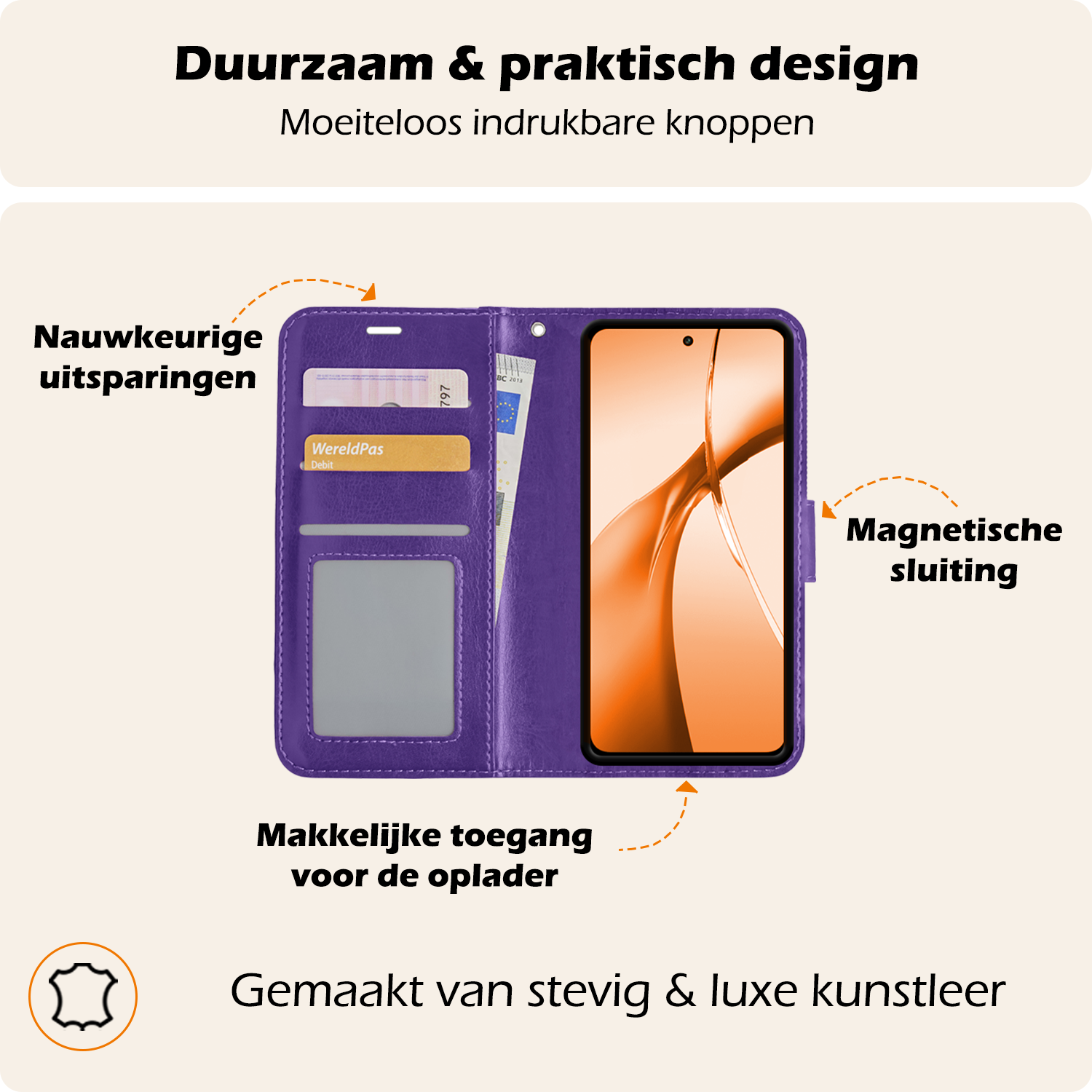 Nomfy Hoesje Geschikt voor OnePlus Nord CE4 Hoesje Book Case Hoes Portemonnee Cover Walletcase - Hoes Geschikt voor OnePlus Nord CE4 Hoes Bookcase Hoesje - Paars