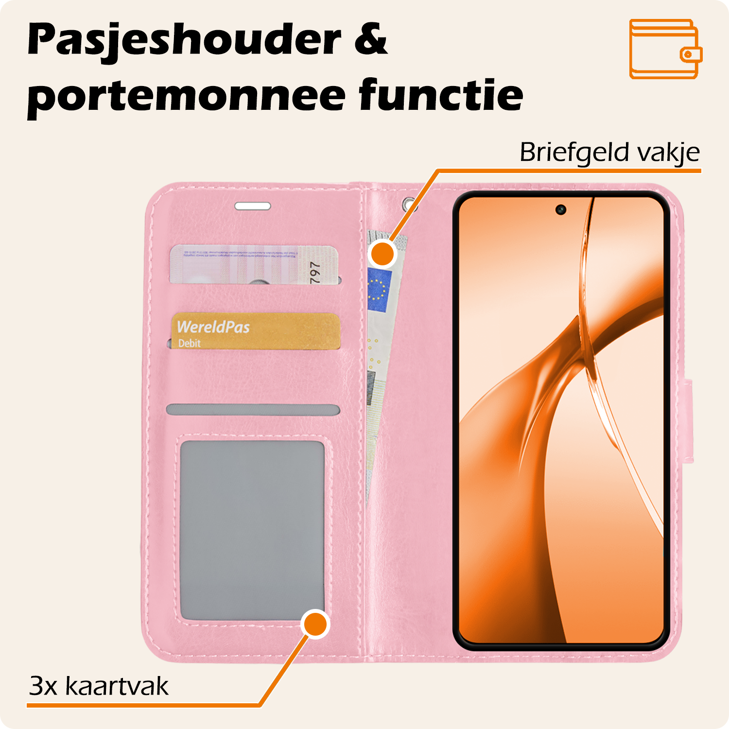 Nomfy Hoesje Geschikt voor OnePlus Nord CE4 Hoesje Book Case Hoes Portemonnee Cover Walletcase - Hoes Geschikt voor OnePlus Nord CE4 Hoes Bookcase Hoesje - Lichtroze