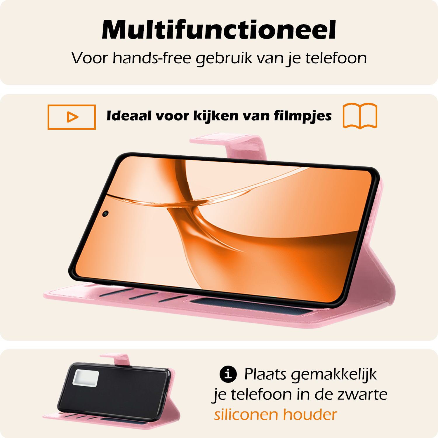 Nomfy Hoesje Geschikt voor OnePlus Nord CE4 Hoesje Book Case Hoes Portemonnee Cover Walletcase - Hoes Geschikt voor OnePlus Nord CE4 Hoes Bookcase Hoesje - Lichtroze