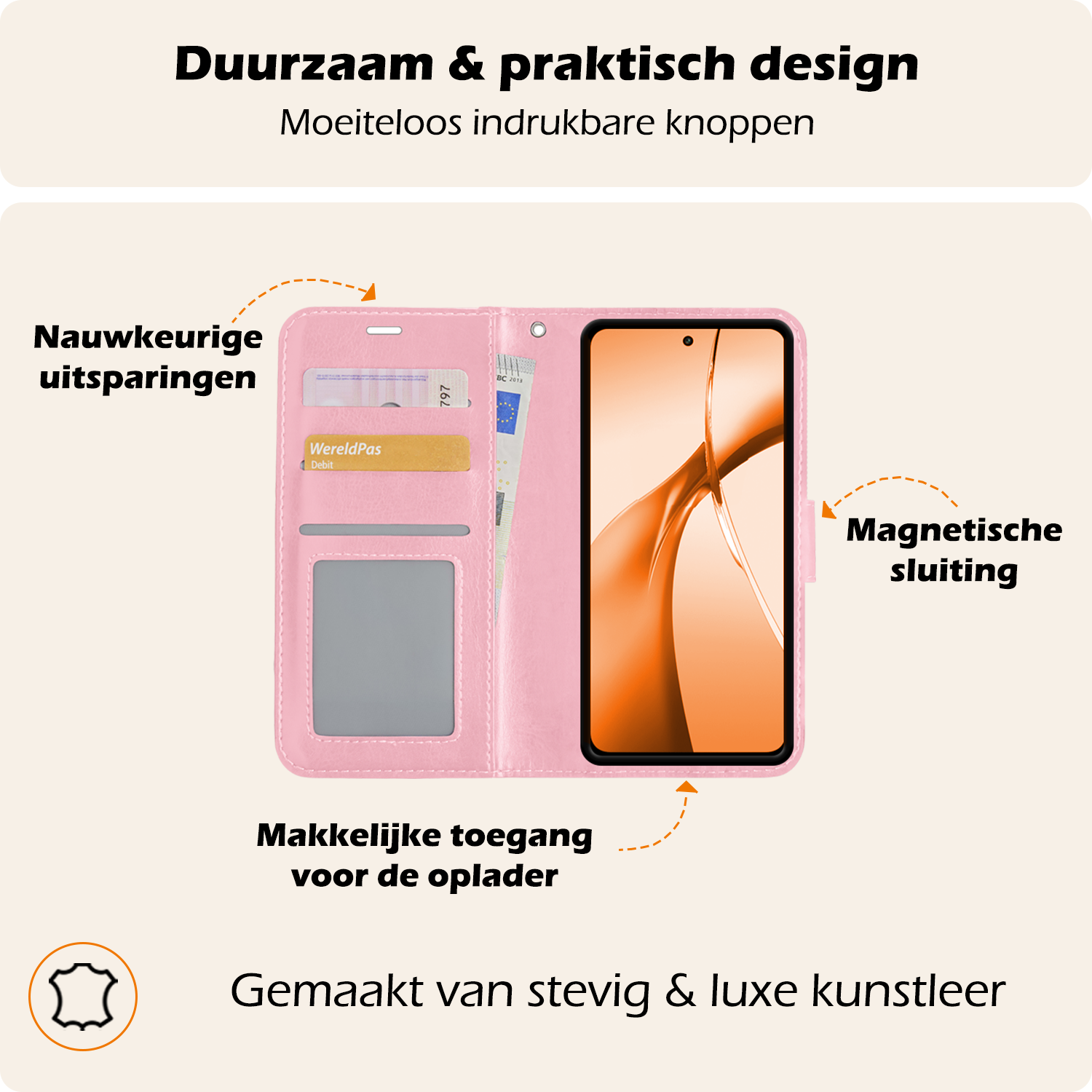 Nomfy Hoesje Geschikt voor OnePlus Nord CE4 Hoesje Book Case Hoes Portemonnee Cover Walletcase - Hoes Geschikt voor OnePlus Nord CE4 Hoes Bookcase Hoesje - Lichtroze
