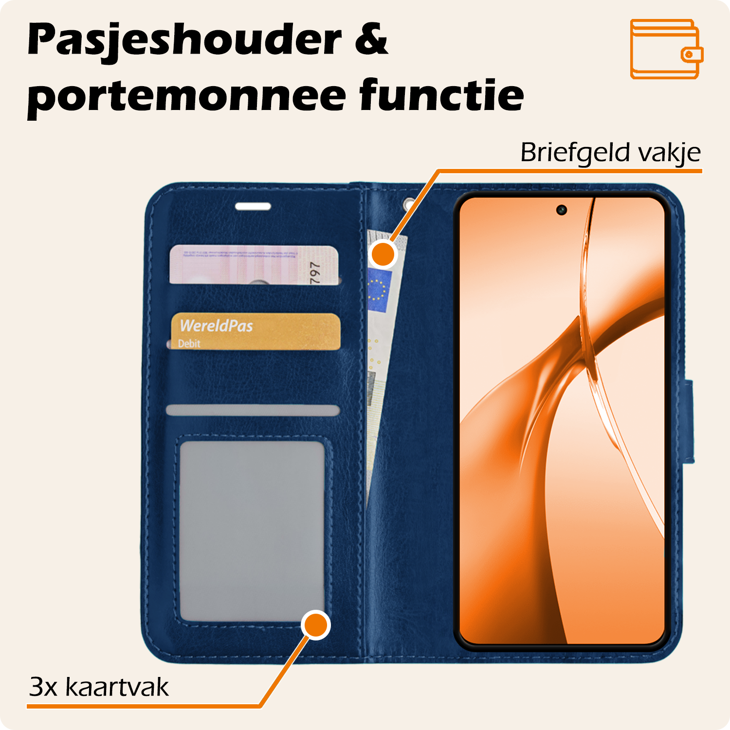 Nomfy Hoesje Geschikt voor OnePlus Nord CE4 Hoesje Book Case Hoes Portemonnee Cover Walletcase - Hoes Geschikt voor OnePlus Nord CE4 Hoes Bookcase Hoesje - Donkerblauw