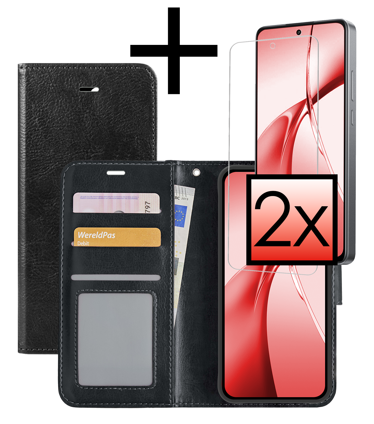 NoXx Hoesje Geschikt voor OnePlus Nord CE4 Hoesje Book Case Hoes Portemonnee Cover Walletcase Met 2x Screenprotector - Hoes Geschikt voor OnePlus Nord CE4 Hoes Bookcase Hoesje - Zwart