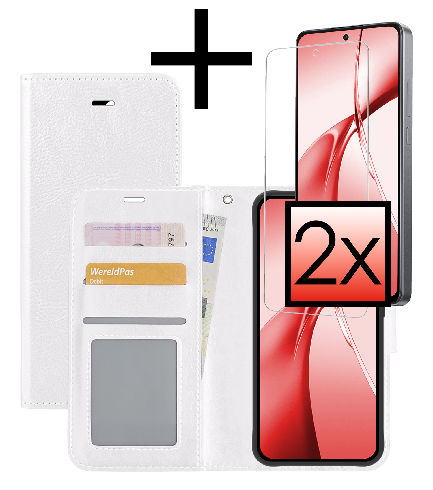 NoXx Hoesje Geschikt voor OnePlus Nord CE4 Hoesje Book Case Hoes Portemonnee Cover Walletcase Met 2x Screenprotector - Hoes Geschikt voor OnePlus Nord CE4 Hoes Bookcase Hoesje - Wit