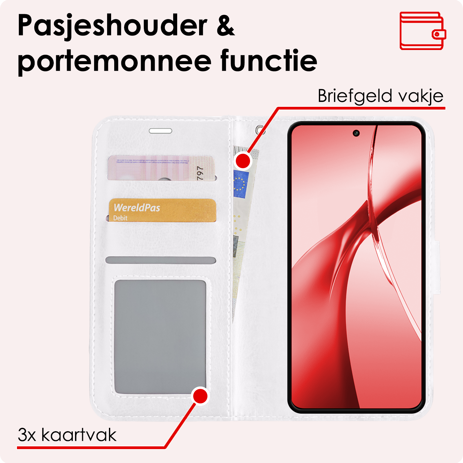 NoXx Hoesje Geschikt voor OnePlus Nord CE4 Hoesje Book Case Hoes Portemonnee Cover Walletcase Met 2x Screenprotector - Hoes Geschikt voor OnePlus Nord CE4 Hoes Bookcase Hoesje - Wit