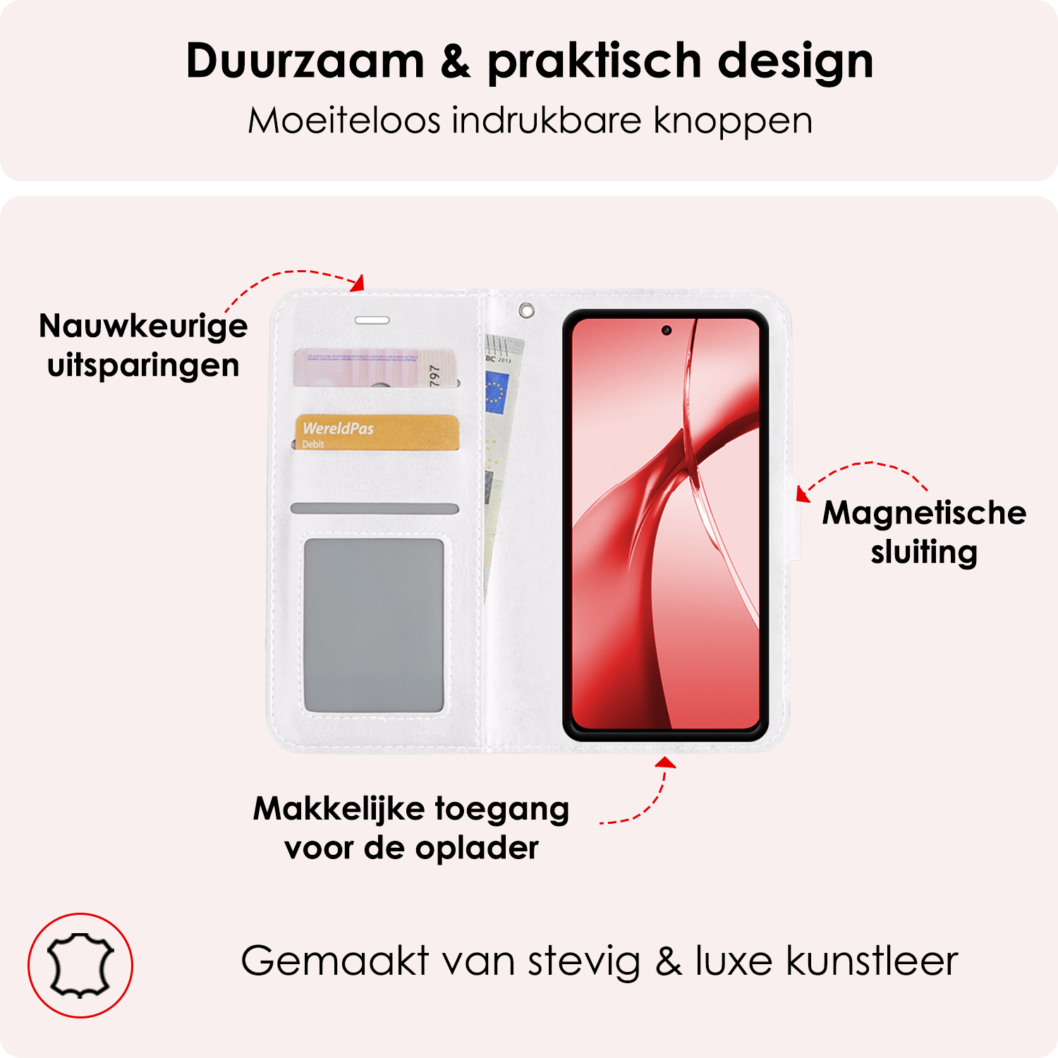 NoXx Hoesje Geschikt voor OnePlus Nord CE4 Hoesje Book Case Hoes Portemonnee Cover Walletcase Met 2x Screenprotector - Hoes Geschikt voor OnePlus Nord CE4 Hoes Bookcase Hoesje - Wit
