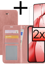 NoXx Hoesje Geschikt voor OnePlus Nord CE4 Hoesje Book Case Hoes Portemonnee Cover Walletcase Met 2x Screenprotector - Hoes Geschikt voor OnePlus Nord CE4 Hoes Bookcase Hoesje - Rosé goud