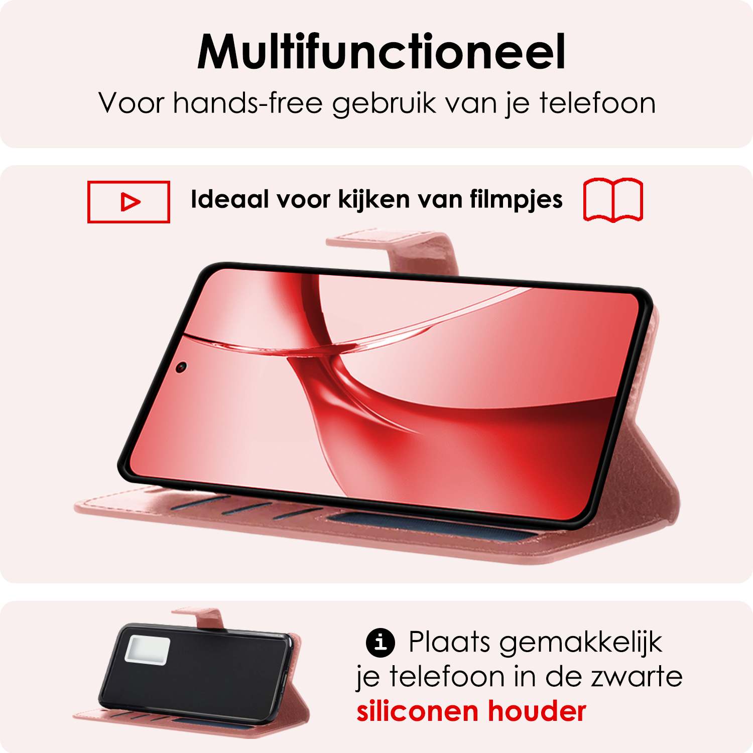 NoXx Hoesje Geschikt voor OnePlus Nord CE4 Hoesje Book Case Hoes Portemonnee Cover Walletcase Met 2x Screenprotector - Hoes Geschikt voor OnePlus Nord CE4 Hoes Bookcase Hoesje - Rosé goud