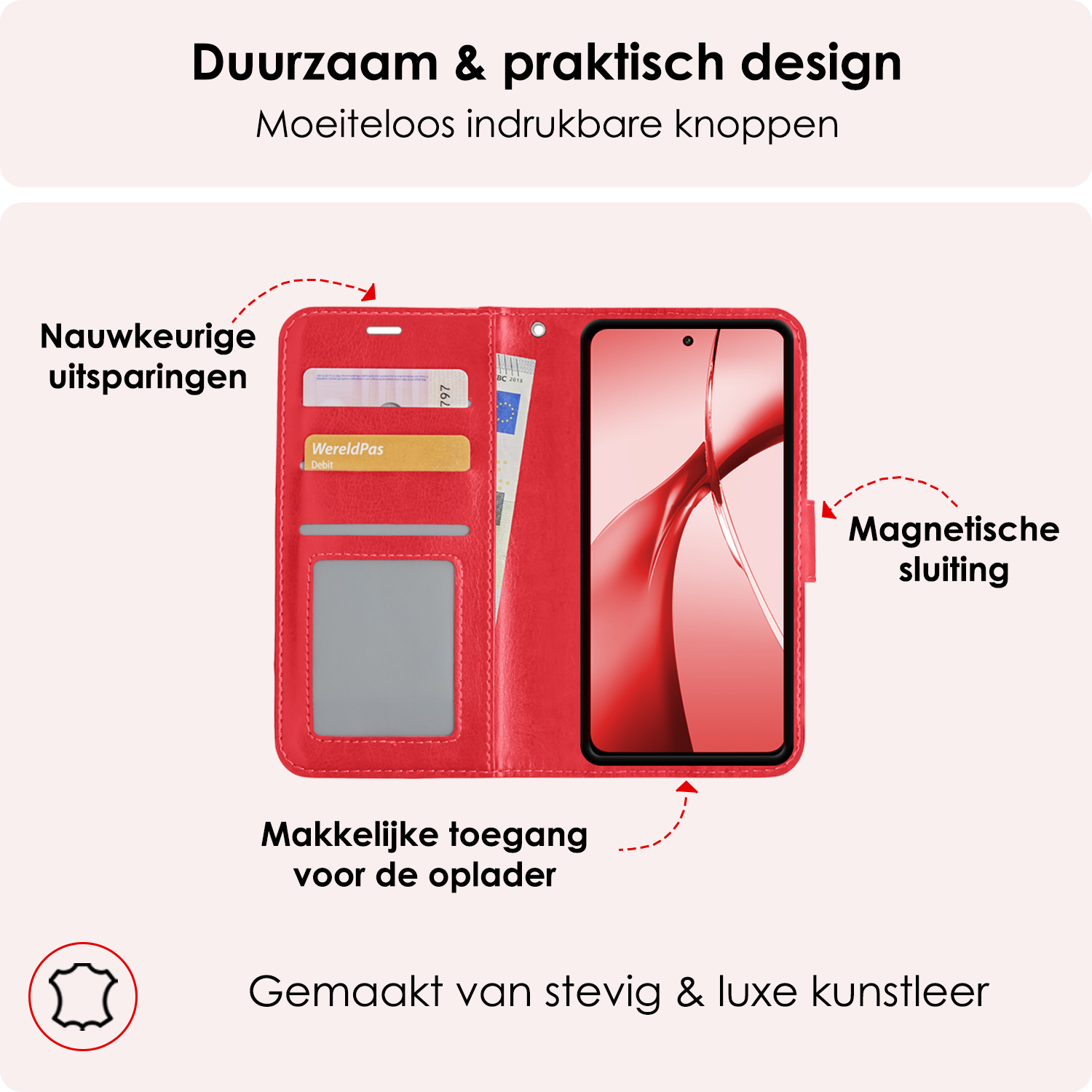 NoXx Hoesje Geschikt voor OnePlus Nord CE4 Hoesje Book Case Hoes Portemonnee Cover Walletcase Met 2x Screenprotector - Hoes Geschikt voor OnePlus Nord CE4 Hoes Bookcase Hoesje - Rood