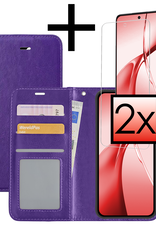 NoXx Hoesje Geschikt voor OnePlus Nord CE4 Hoesje Book Case Hoes Portemonnee Cover Walletcase Met 2x Screenprotector - Hoes Geschikt voor OnePlus Nord CE4 Hoes Bookcase Hoesje - Paars