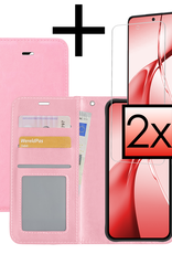 NoXx Hoesje Geschikt voor OnePlus Nord CE4 Hoesje Book Case Hoes Portemonnee Cover Walletcase Met 2x Screenprotector - Hoes Geschikt voor OnePlus Nord CE4 Hoes Bookcase Hoesje - Lichtroze