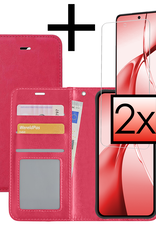 NoXx Hoesje Geschikt voor OnePlus Nord CE4 Hoesje Book Case Hoes Portemonnee Cover Walletcase Met 2x Screenprotector - Hoes Geschikt voor OnePlus Nord CE4 Hoes Bookcase Hoesje - Donkerroze