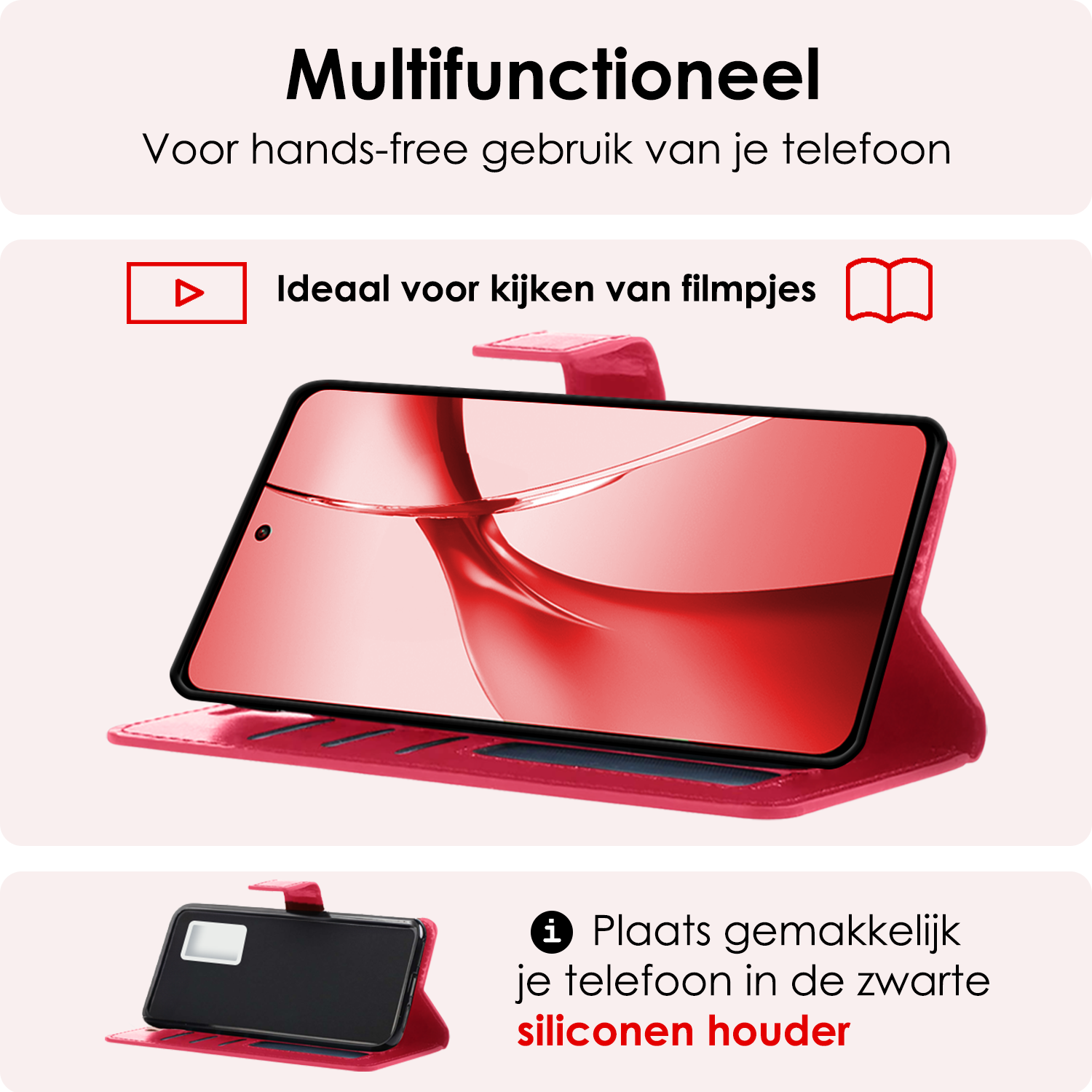 NoXx Hoesje Geschikt voor OnePlus Nord CE4 Hoesje Book Case Hoes Portemonnee Cover Walletcase Met 2x Screenprotector - Hoes Geschikt voor OnePlus Nord CE4 Hoes Bookcase Hoesje - Donkerroze