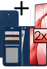 NoXx Hoesje Geschikt voor OnePlus Nord CE4 Hoesje Book Case Hoes Portemonnee Cover Walletcase Met 2x Screenprotector - Hoes Geschikt voor OnePlus Nord CE4 Hoes Bookcase Hoesje - Donkerblauw
