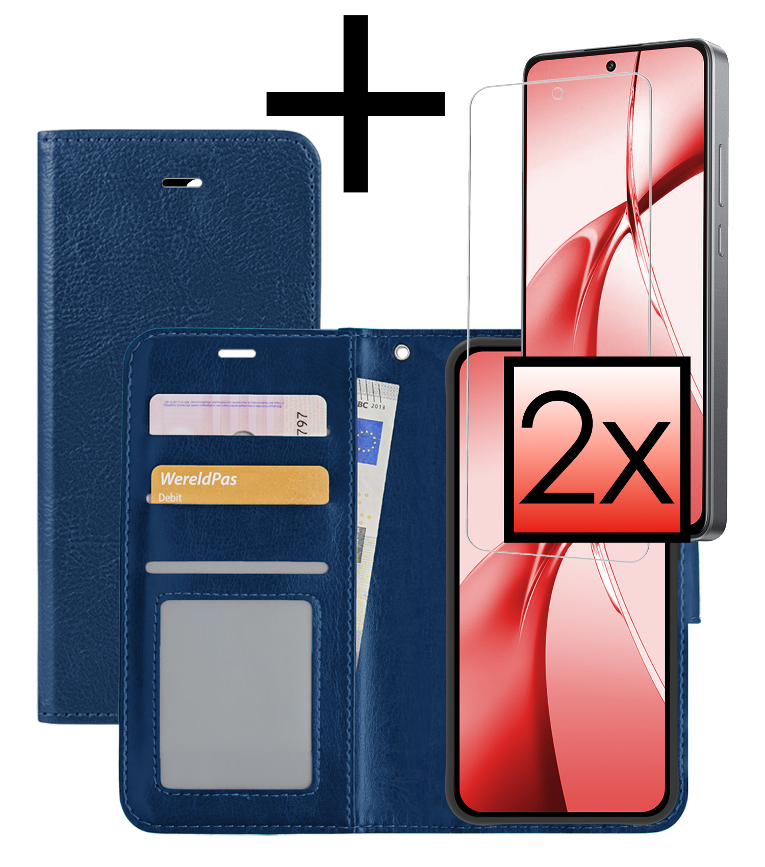 NoXx Hoesje Geschikt voor OnePlus Nord CE4 Hoesje Book Case Hoes Portemonnee Cover Walletcase Met 2x Screenprotector - Hoes Geschikt voor OnePlus Nord CE4 Hoes Bookcase Hoesje - Donkerblauw