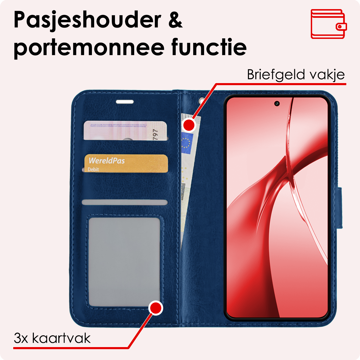 NoXx Hoesje Geschikt voor OnePlus Nord CE4 Hoesje Book Case Hoes Portemonnee Cover Walletcase Met 2x Screenprotector - Hoes Geschikt voor OnePlus Nord CE4 Hoes Bookcase Hoesje - Donkerblauw