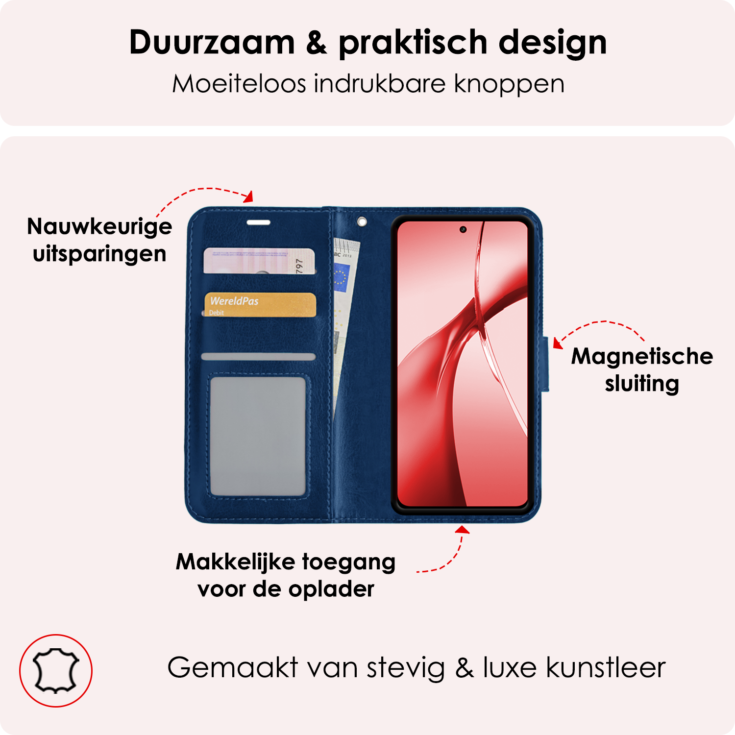 NoXx Hoesje Geschikt voor OnePlus Nord CE4 Hoesje Book Case Hoes Portemonnee Cover Walletcase Met 2x Screenprotector - Hoes Geschikt voor OnePlus Nord CE4 Hoes Bookcase Hoesje - Donkerblauw