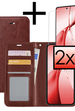 NoXx Hoesje Geschikt voor OnePlus Nord CE4 Hoesje Book Case Hoes Portemonnee Cover Walletcase Met 2x Screenprotector - Hoes Geschikt voor OnePlus Nord CE4 Hoes Bookcase Hoesje - Bruin