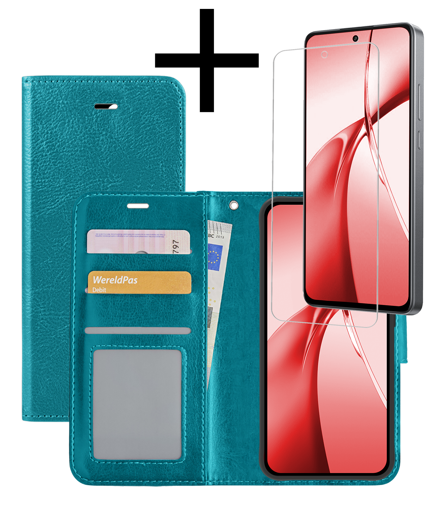 NoXx Hoesje Geschikt voor OnePlus Nord CE4 Hoesje Book Case Hoes Portemonnee Cover Walletcase Met Screenprotector - Hoes Geschikt voor OnePlus Nord CE4 Hoes Bookcase Hoesje - Turquoise