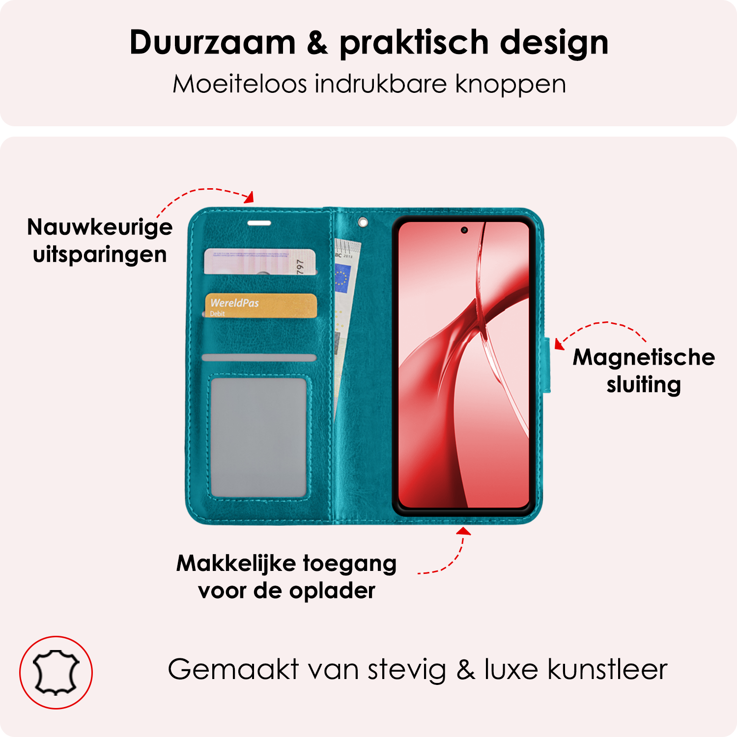 NoXx Hoesje Geschikt voor OnePlus Nord CE4 Hoesje Book Case Hoes Portemonnee Cover Walletcase Met Screenprotector - Hoes Geschikt voor OnePlus Nord CE4 Hoes Bookcase Hoesje - Turquoise