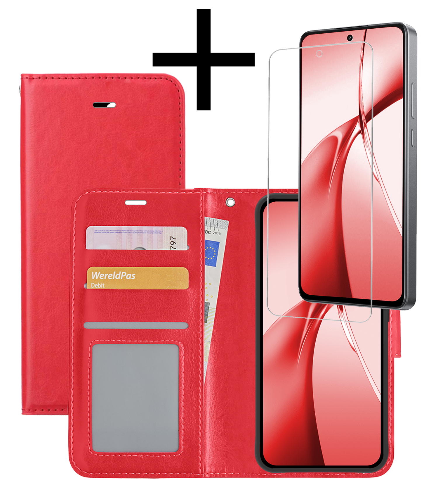 NoXx Hoesje Geschikt voor OnePlus Nord CE4 Hoesje Book Case Hoes Portemonnee Cover Walletcase Met Screenprotector - Hoes Geschikt voor OnePlus Nord CE4 Hoes Bookcase Hoesje - Rood