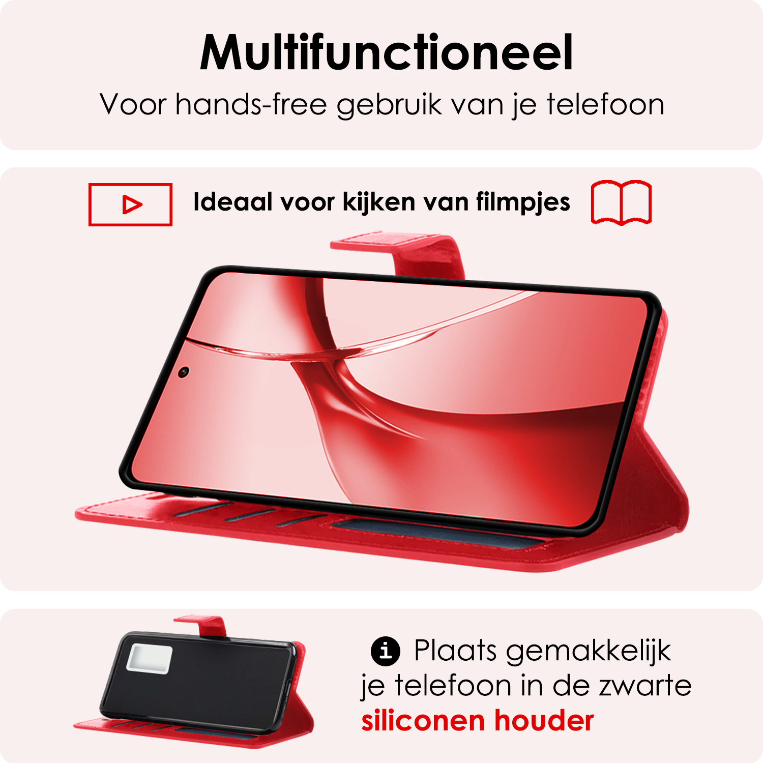 NoXx Hoesje Geschikt voor OnePlus Nord CE4 Hoesje Book Case Hoes Portemonnee Cover Walletcase Met Screenprotector - Hoes Geschikt voor OnePlus Nord CE4 Hoes Bookcase Hoesje - Rood