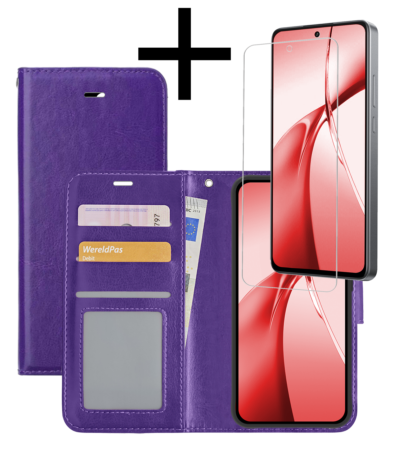 NoXx Hoesje Geschikt voor OnePlus Nord CE4 Hoesje Book Case Hoes Portemonnee Cover Walletcase Met Screenprotector - Hoes Geschikt voor OnePlus Nord CE4 Hoes Bookcase Hoesje - Paars