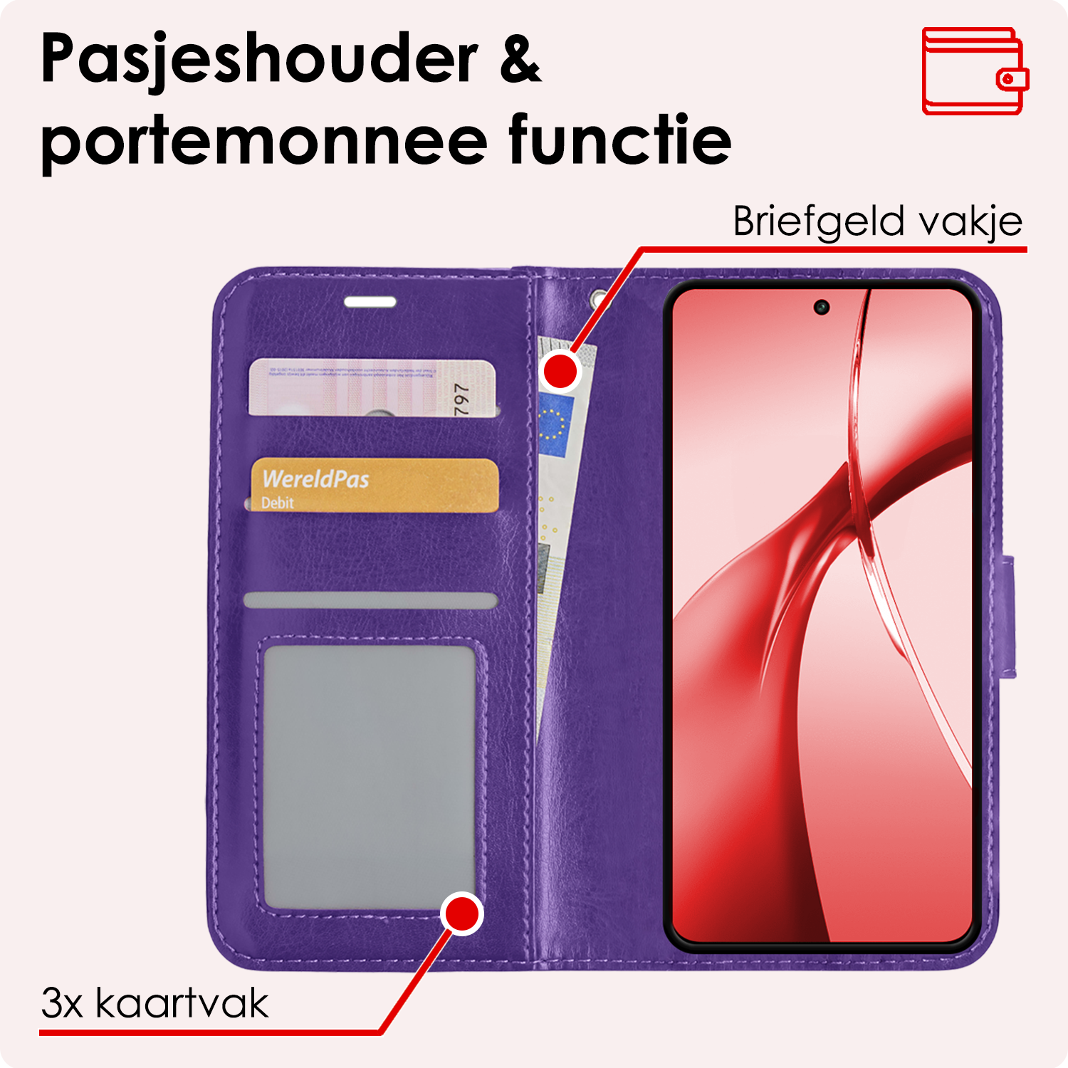 NoXx Hoesje Geschikt voor OnePlus Nord CE4 Hoesje Book Case Hoes Portemonnee Cover Walletcase Met Screenprotector - Hoes Geschikt voor OnePlus Nord CE4 Hoes Bookcase Hoesje - Paars