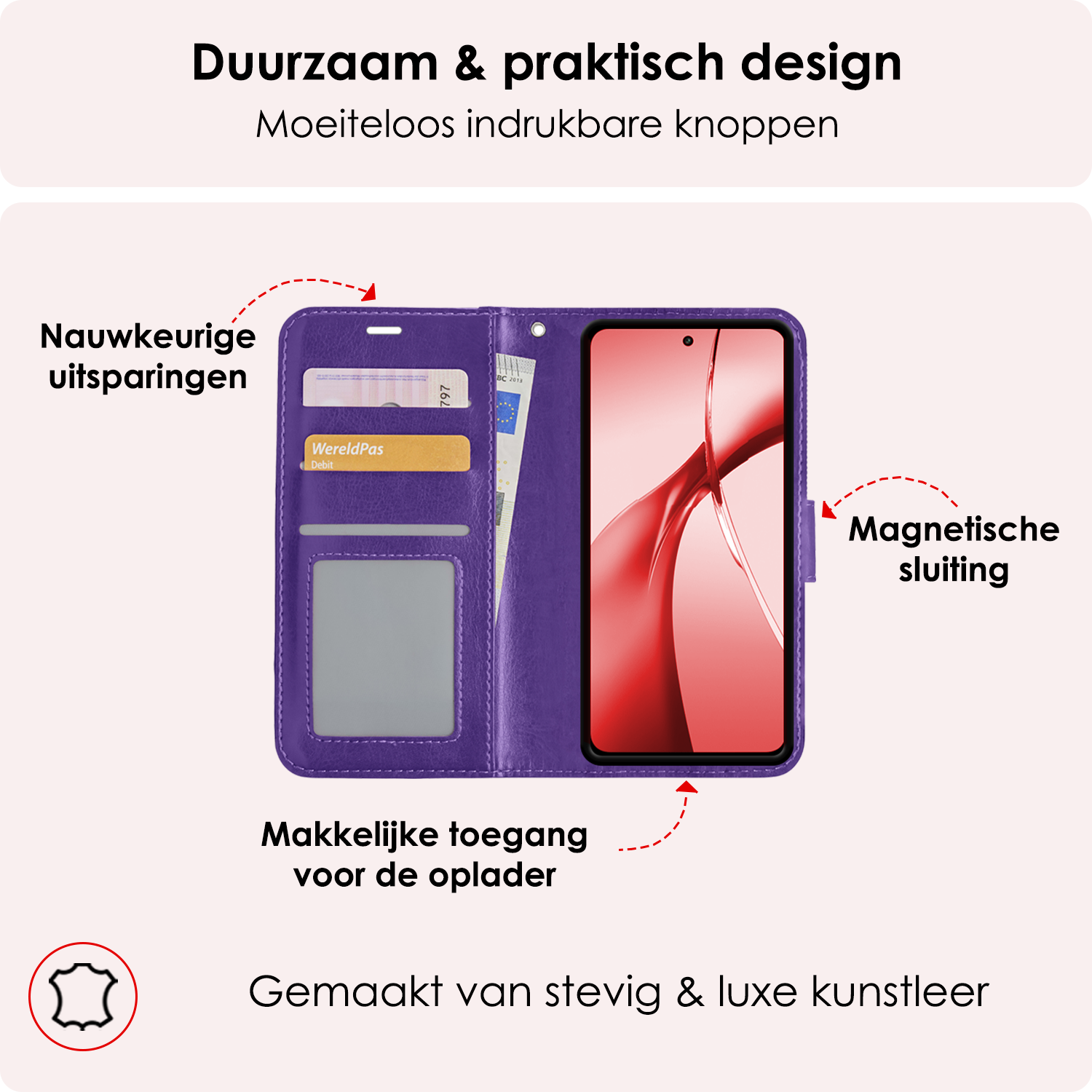 NoXx Hoesje Geschikt voor OnePlus Nord CE4 Hoesje Book Case Hoes Portemonnee Cover Walletcase Met Screenprotector - Hoes Geschikt voor OnePlus Nord CE4 Hoes Bookcase Hoesje - Paars